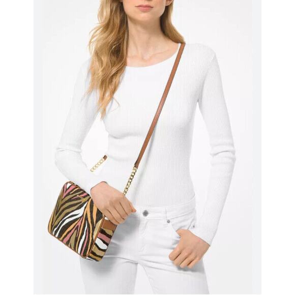 Michael Kors Jet Set Large Crossbody Zip Bag Multi-Color Zebra Print - Picture 2 of 16